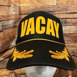 VACAY Trucker Hat Cap Black Yellow Mesh Captain Style Snapback Beach Vacation